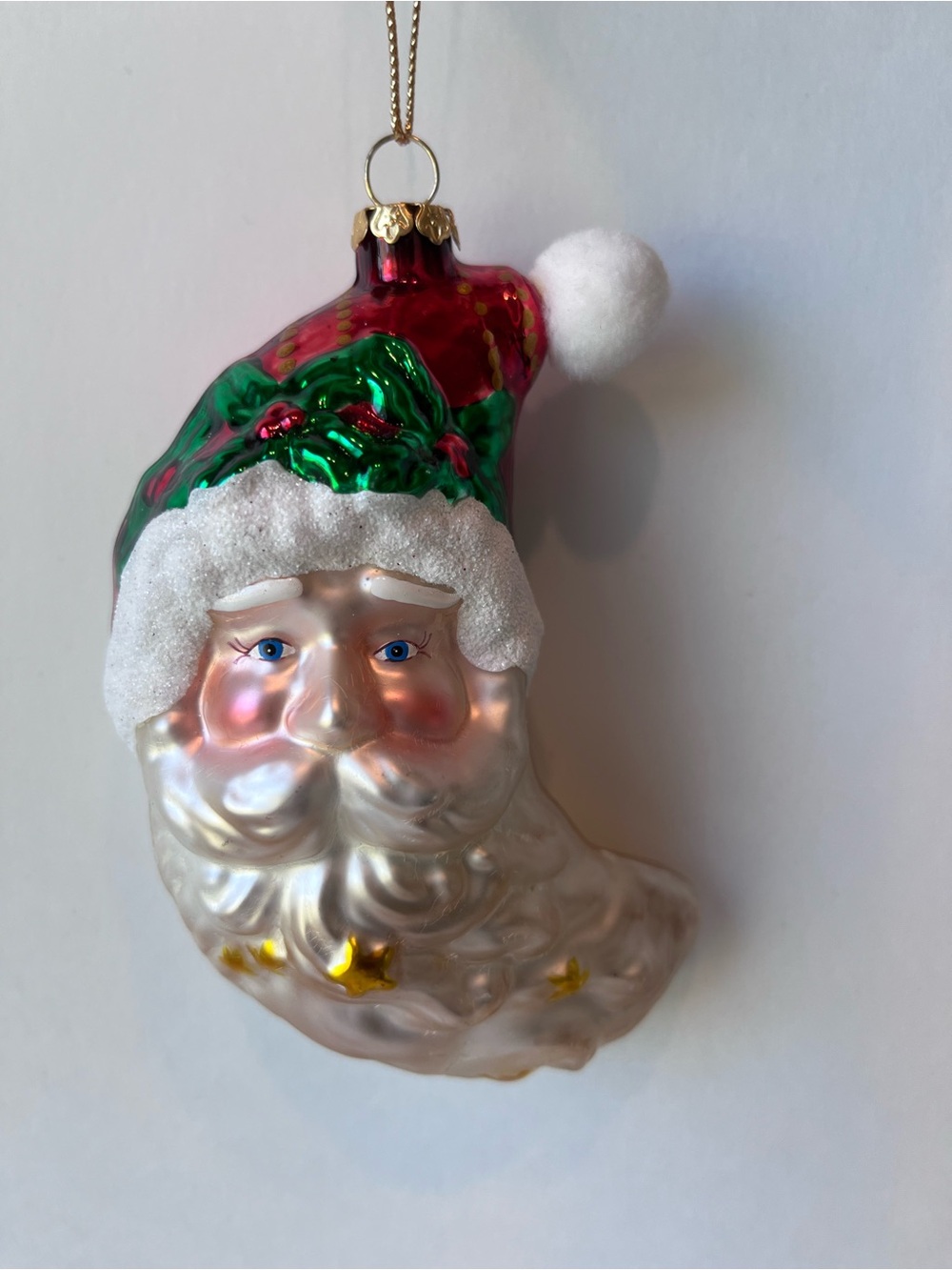 Christmas Santa Ornament Glass Crescent Moon Shaped Face